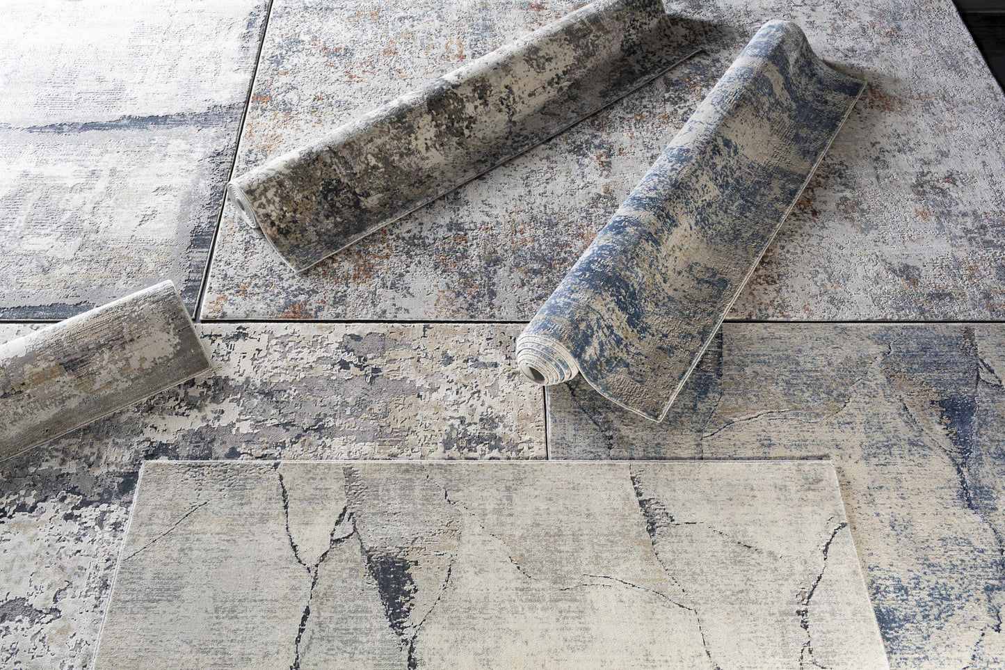 Creighton Blue Marble Textured Luxe Rug