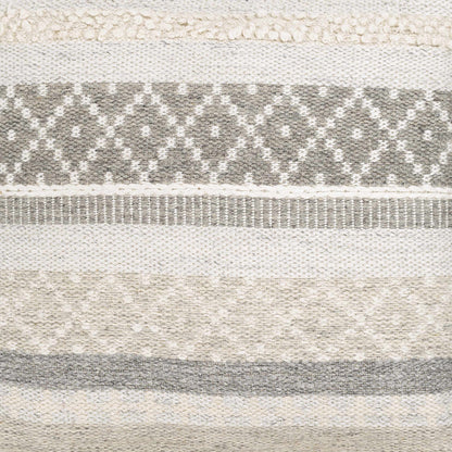 Geyser Woven White Gray Cotton Pouf