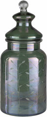 Stewartville Green Etched Glass Jar